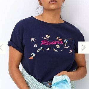 Anthropologie Maeve Beach Embroidered Sweatshirt Tee Size S